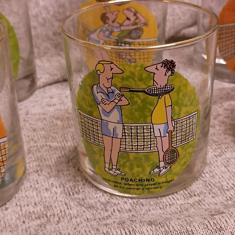 Vintage Carl Ashby Tennis Whiskey glasses Set of 6 NO CALL OUTS. Complete set!